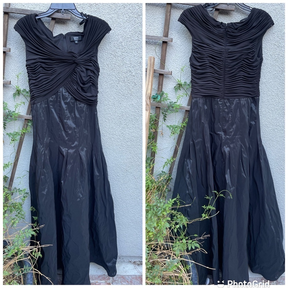 TADASHI Collection Ruched Taffeta Gown in Black Size 10